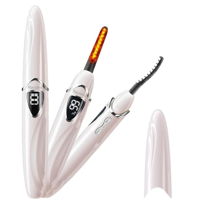 Raysino Heated Eyelash Curler S600 - Rechargeable Lash Curler, 8s Fast Heat, 24H Lasting Natural Curl (Pink/Silver) Avelisse