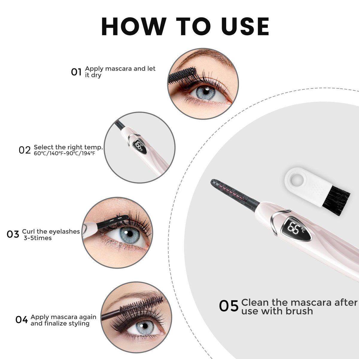 Raysino Heated Eyelash Curler S600 - Rechargeable Lash Curler, 8s Fast Heat, 24H Lasting Natural Curl (Pink/Silver) Avelisse