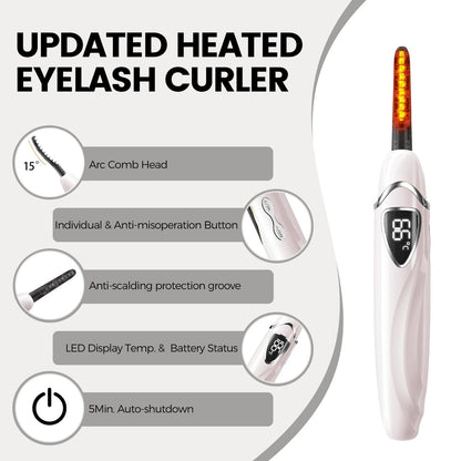 Raysino Heated Eyelash Curler S600 - Rechargeable Lash Curler, 8s Fast Heat, 24H Lasting Natural Curl (Pink/Silver) Avelisse