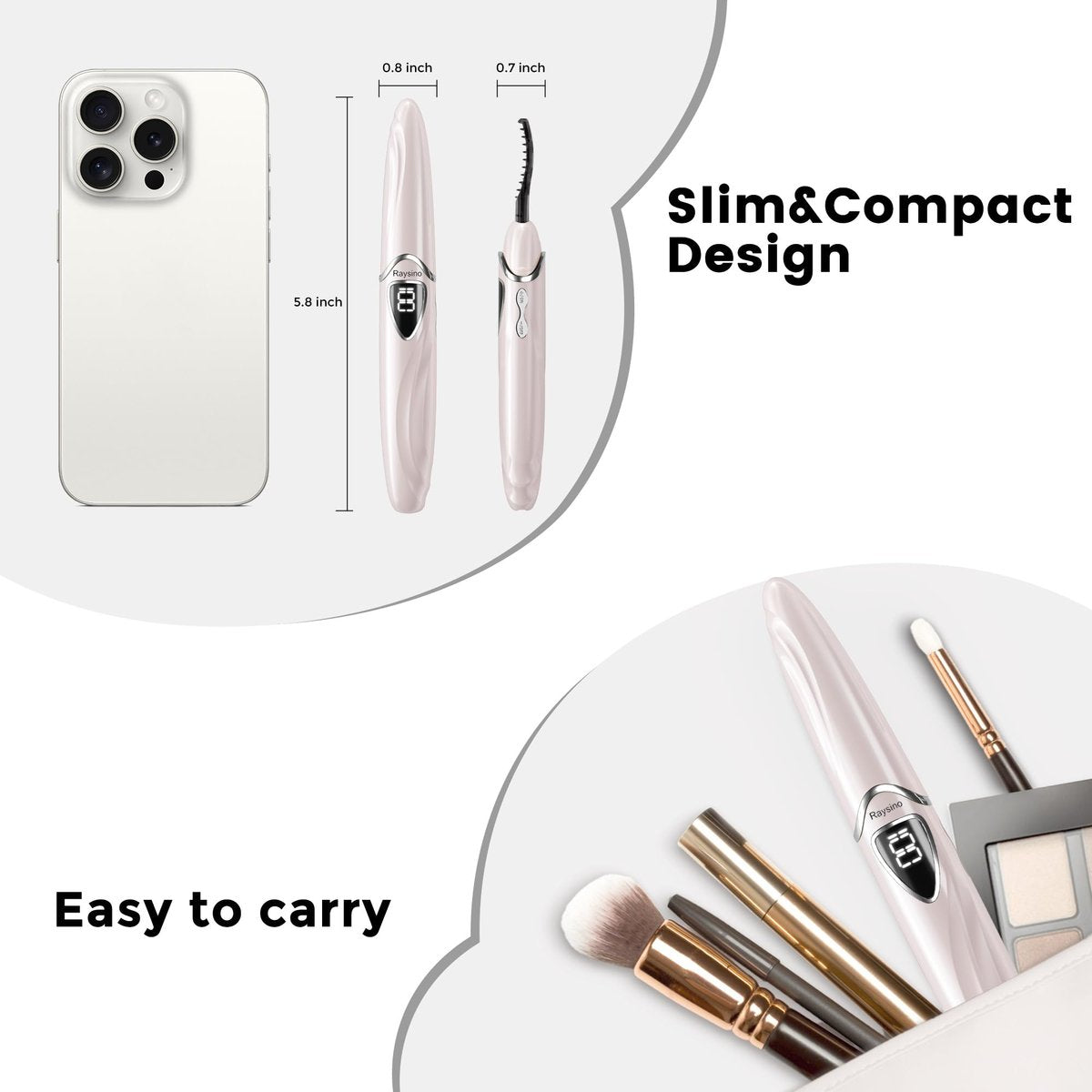 Raysino Heated Eyelash Curler S600 - Rechargeable Lash Curler, 8s Fast Heat, 24H Lasting Natural Curl (Pink/Silver) Avelisse