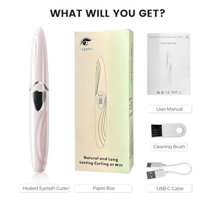 Raysino Heated Eyelash Curler S600 - Rechargeable Lash Curler, 8s Fast Heat, 24H Lasting Natural Curl (Pink/Silver) Avelisse