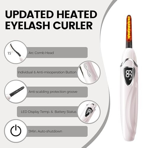 Raysino Heated Eyelash Curler S600 - Rechargeable Lash Curler, 8s Fast Heat, 24H Lasting Natural Curl (Pink/Silver) Avelisse