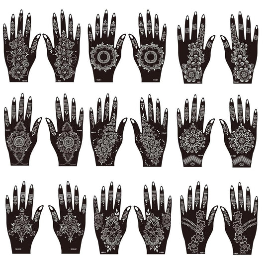 18-Piece Henna Tattoo Stencils Kit – Indian Mehndi Designs for Hands & Body Art