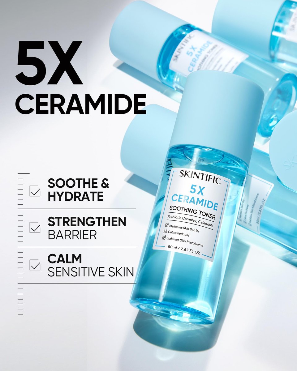 SKINTIFIC 5X Ceramide Soothing Toner – Hydrating Skin Barrier Repair with Probiotics & Calendula for Sensitive & Dry Skin, Non-Alcohol, Cruelty-Free, Vegan - görsel 7
