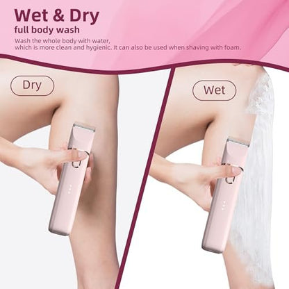 3 in 1 Gentle Painless Electric Razor for Women – Cordless, USB Charge, IPX7 Waterproof, Ceramic Blade Travel Grooming Kit (Pink)