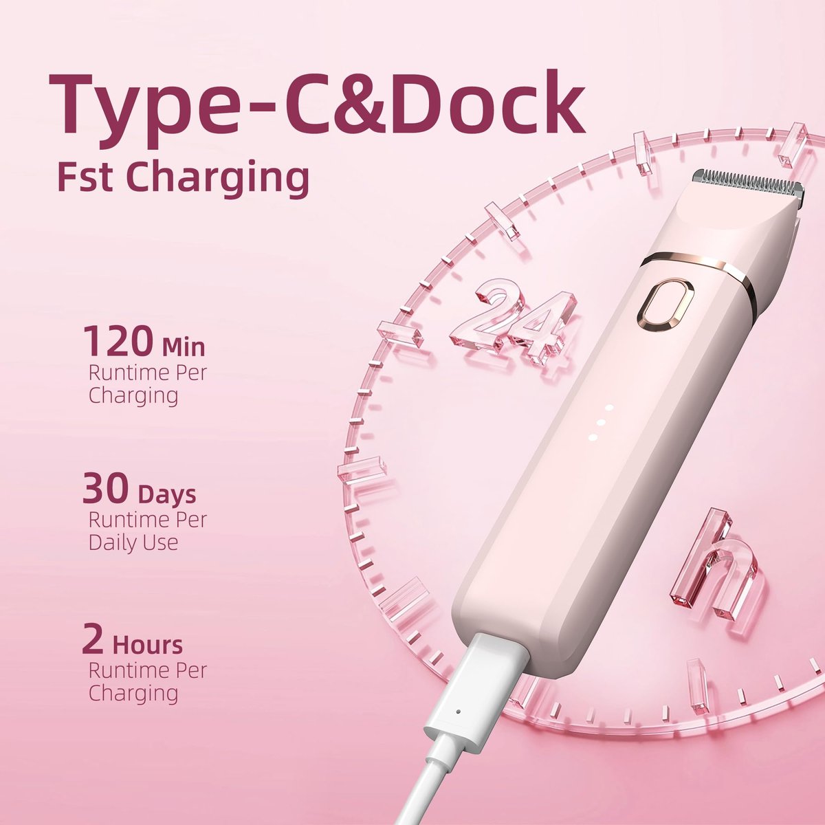 3 in 1 Gentle Painless Electric Razor for Women – Cordless, USB Charge, IPX7 Waterproof, Ceramic Blade Travel Grooming Kit (Pink) - görsel 5