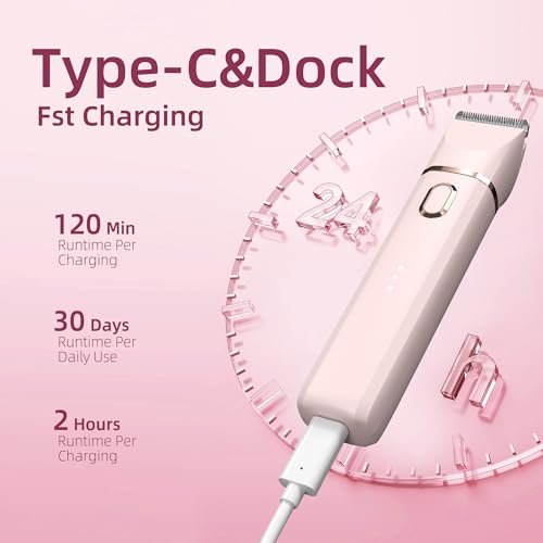 3 in 1 Gentle Painless Electric Razor for Women – Cordless, USB Charge, IPX7 Waterproof, Ceramic Blade Travel Grooming Kit (Pink) - görsel 6