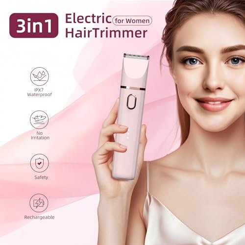3 in 1 Gentle Painless Electric Razor for Women – Cordless, USB Charge, IPX7 Waterproof, Ceramic Blade Travel Grooming Kit (Pink) - görsel 4