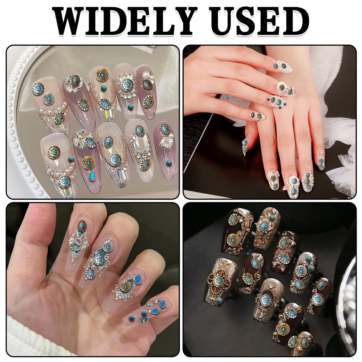 50Pcs Turquoise Nail Decoration Sheets - 3D Metallic Gems for Gel Acrylic, Western Ethnic Style Nail Charms Supplies - görsel 13