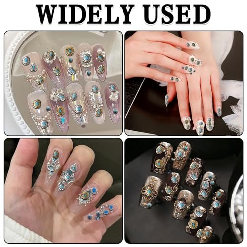50Pcs Turquoise Nail Decoration Sheets - 3D Metallic Gems for Gel Acrylic, Western Ethnic Style Nail Charms Supplies - görsel 14