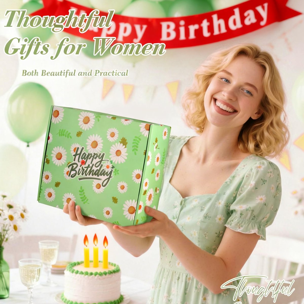 Mothers Day Gifts for Mom - Daisy Birthday Gifts for Women Self Care Gift Basket - Happy Birthday Spa Box Care Package for Women Mom Wife Daughter Sister Girlfriend Best Friend (Green, 10 Piece Set) Avelisse