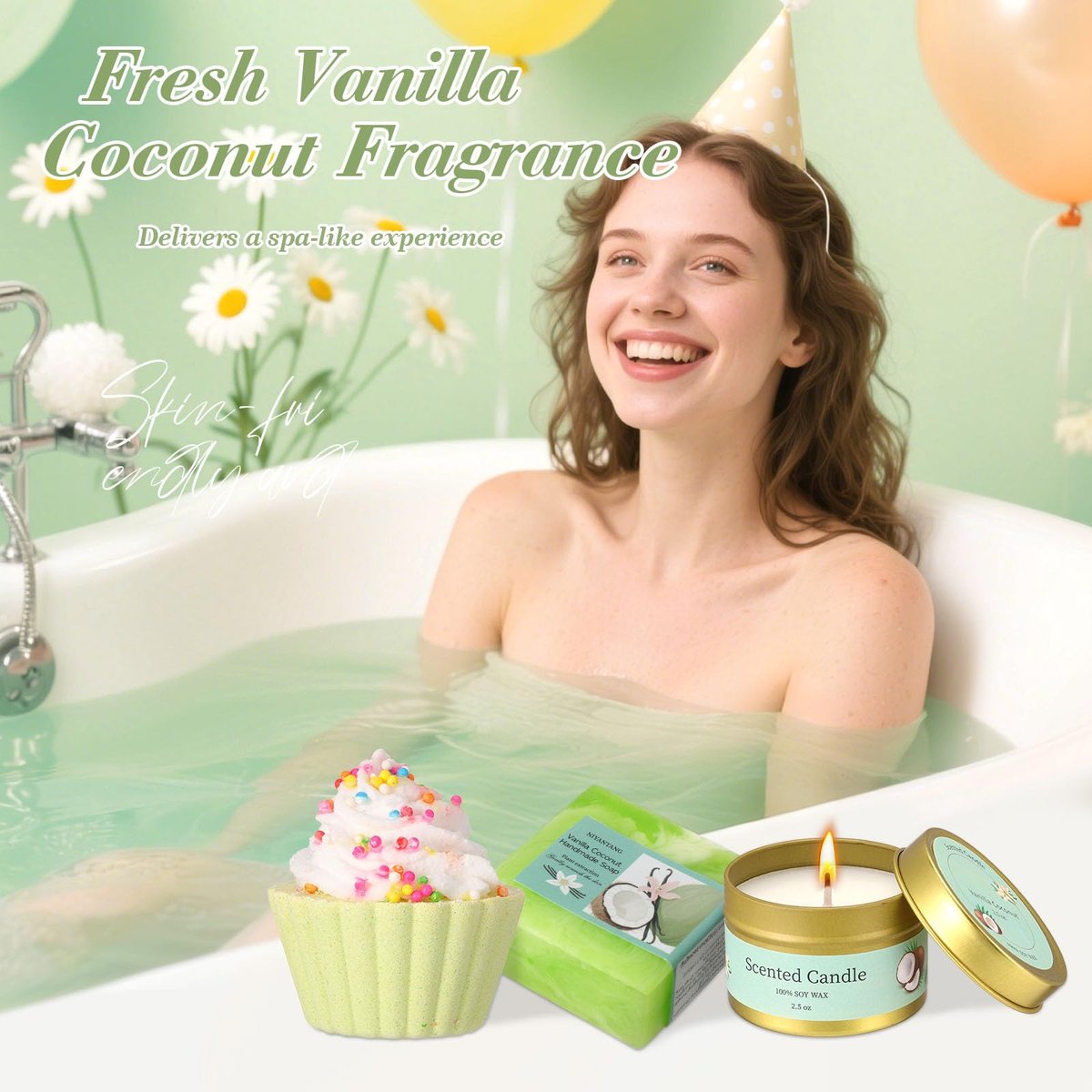 Mothers Day Gifts for Mom - Daisy Birthday Gifts for Women Self Care Gift Basket - Happy Birthday Spa Box Care Package for Women Mom Wife Daughter Sister Girlfriend Best Friend (Green, 10 Piece Set) Avelisse