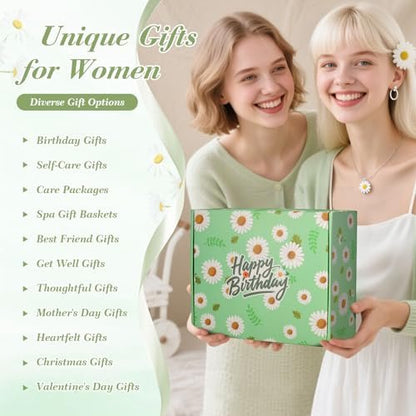 Mothers Day Gifts for Mom - Daisy Birthday Gifts for Women Self Care Gift Basket - Happy Birthday Spa Box Care Package for Women Mom Wife Daughter Sister Girlfriend Best Friend (Green, 10 Piece Set) Avelisse