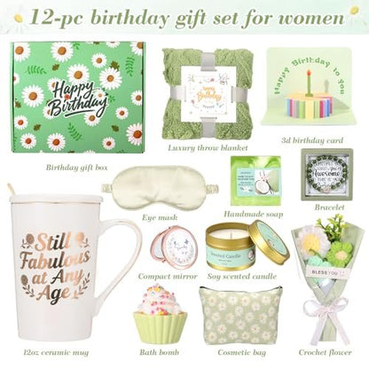 Mothers Day Gifts for Mom - Daisy Birthday Gifts for Women Self Care Gift Basket - Happy Birthday Spa Box Care Package for Women Mom Wife Daughter Sister Girlfriend Best Friend (Green, 10 Piece Set) Avelisse