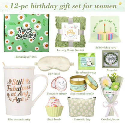 Mothers Day Gifts for Mom - Daisy Birthday Gifts for Women Self Care Gift Basket - Happy Birthday Spa Box Care Package for Women Mom Wife Daughter Sister Girlfriend Best Friend (Green, 10 Piece Set) Avelisse