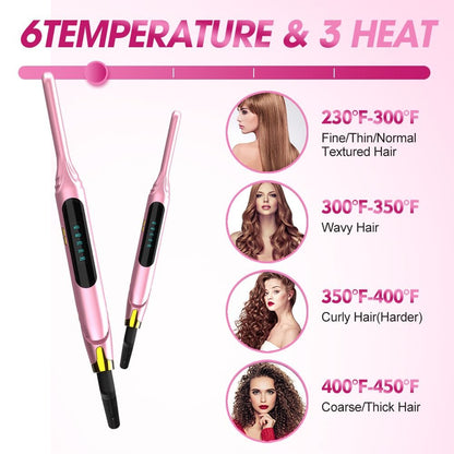 Mvxitanny Mini Flat Iron for Short Hair, Pixie Cut & Bangs - Pencil Hair Straightener for Edges with LED Display, Fast 15-Second Heat Up, Dual Voltage (Pink) Avelisse