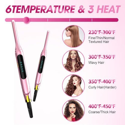 Mvxitanny Mini Flat Iron for Short Hair, Pixie Cut & Bangs - Pencil Hair Straightener for Edges with LED Display, Fast 15-Second Heat Up, Dual Voltage (Pink) Avelisse