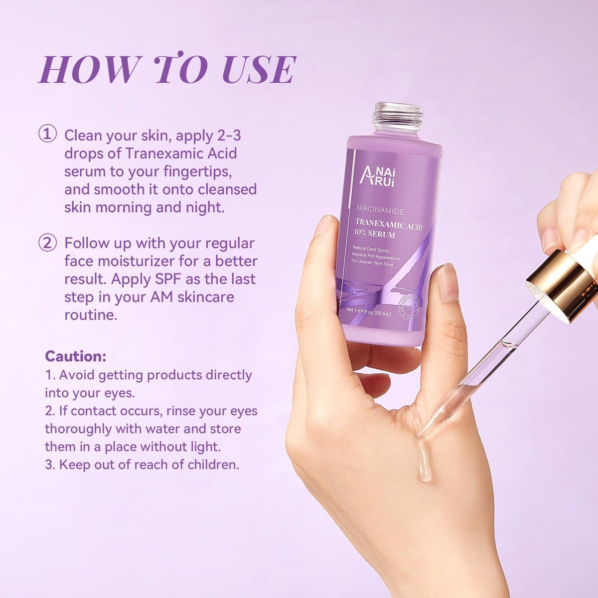 ANAI RUI 10% Tranexamic Acid Serum with Niacinamide, Kojic Acid, Ceramide - Skin Refining Serum for All Skin Types, 1.69 Fl Oz Avelisse