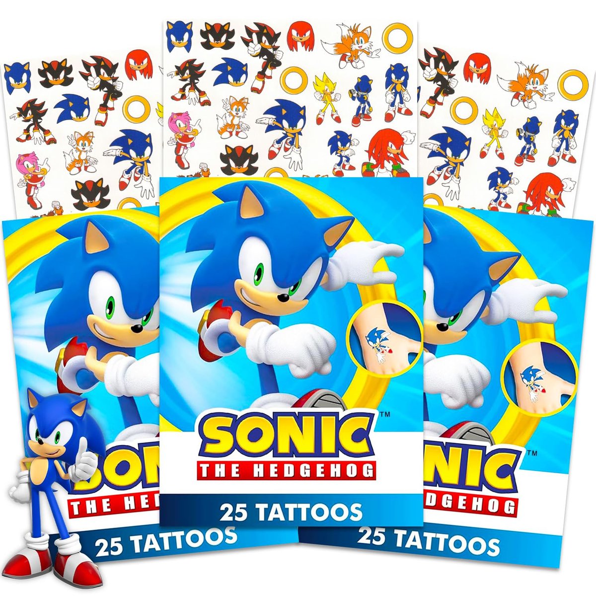 Sonic the Hedgehog Temporary Tattoos for Kids and Adults - 75-Piece Bundle for Party Favors, Goodie Bags, and More - görsel 1