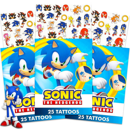 Sonic the Hedgehog Temporary Tattoos for Kids and Adults - 75-Piece Bundle for Party Favors, Goodie Bags, and More