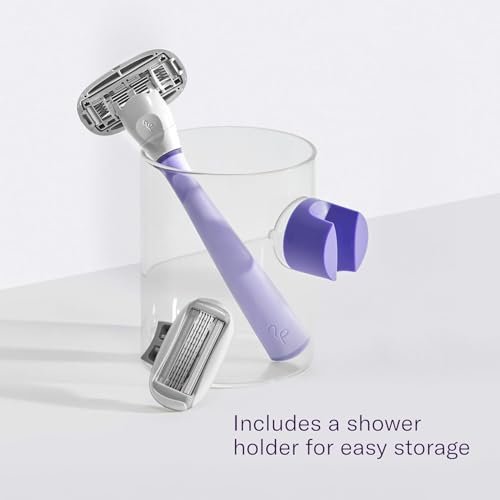 Flamingo Women's Razor Starter Set: Lilac Handle, 13 Five-Blade Refills & Shower Holder Avelisse
