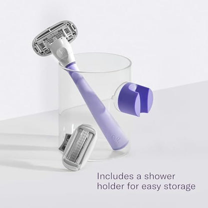 Flamingo Women's Razor Starter Set: Lilac Handle, 13 Five-Blade Refills & Shower Holder Avelisse