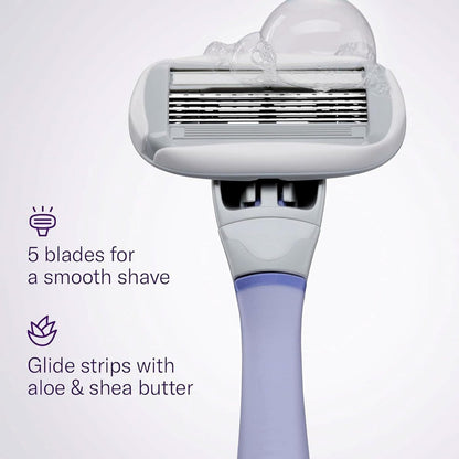Flamingo Women's Razor Starter Set: Lilac Handle, 13 Five-Blade Refills & Shower Holder Avelisse