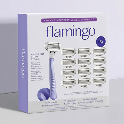 Flamingo Women's Razor Starter Set: Lilac Handle, 13 Five-Blade Refills & Shower Holder Avelisse