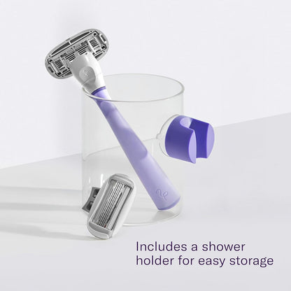 Flamingo Women's Razor Starter Set: Lilac Handle, 13 Five-Blade Refills & Shower Holder Avelisse