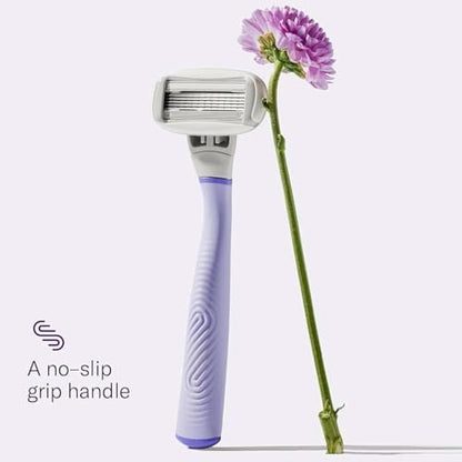 Flamingo Women's Razor Starter Set: Lilac Handle, 13 Five-Blade Refills & Shower Holder Avelisse