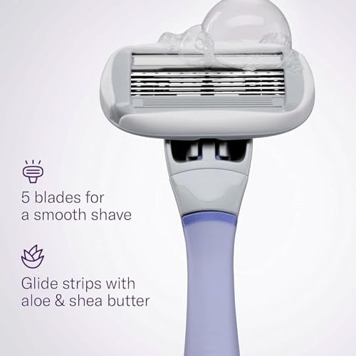 Flamingo Women's Razor Starter Set: Lilac Handle, 13 Five-Blade Refills & Shower Holder Avelisse