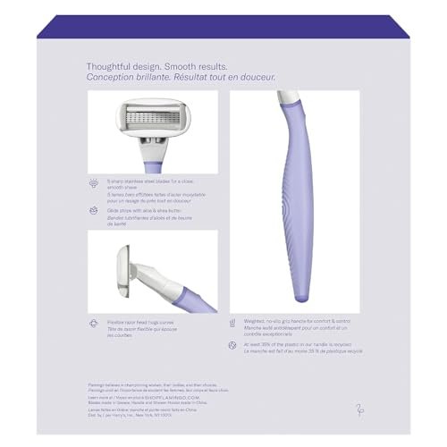 Flamingo Women's Razor Starter Set: Lilac Handle, 13 Five-Blade Refills & Shower Holder Avelisse