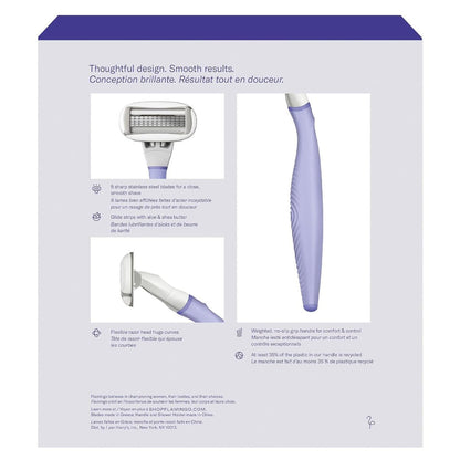 Flamingo Women's Razor Starter Set: Lilac Handle, 13 Five-Blade Refills & Shower Holder Avelisse