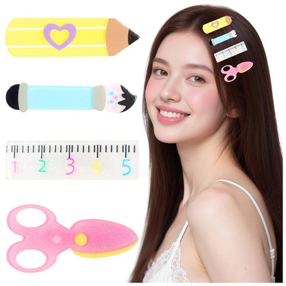 PLwelth 4Pcs Teacher Hair Clips - Funny Pencil Ruler Scissors Painting Brush Hairpins for Teachers Students, Cute Study Hair Barrette, Back to School Hair Accessories, Teacher Appreciation Gift