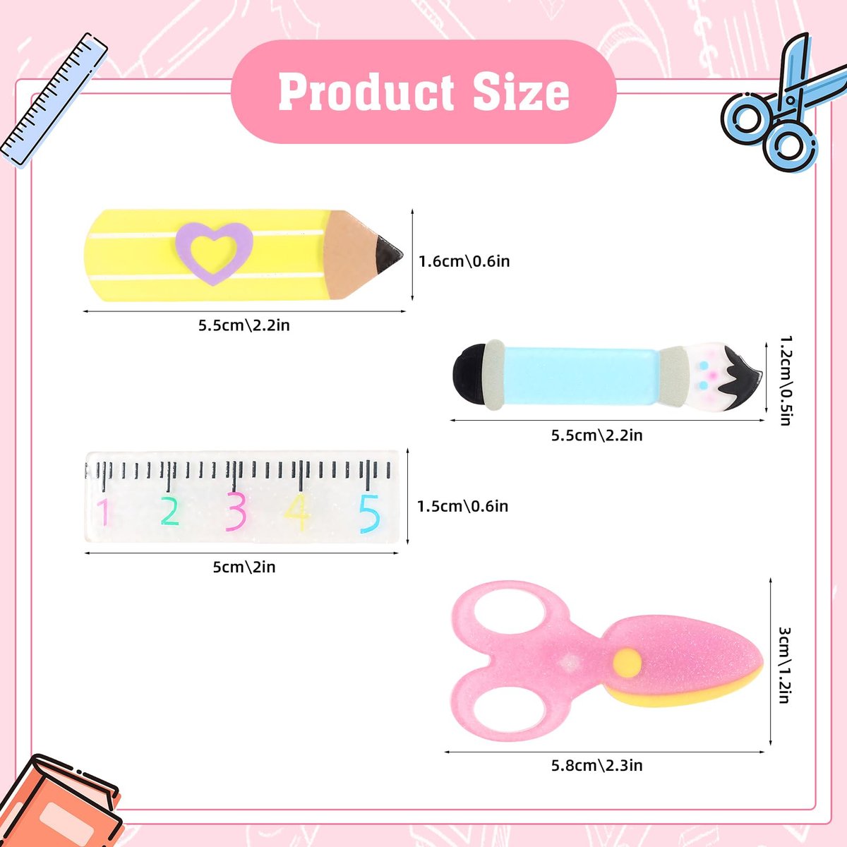 PLwelth 4Pcs Teacher Hair Clips - Funny Pencil Ruler Scissors Painting Brush Hairpins for Teachers Students, Cute Study Hair Barrette, Back to School Hair Accessories, Teacher Appreciation Gift - görsel 7