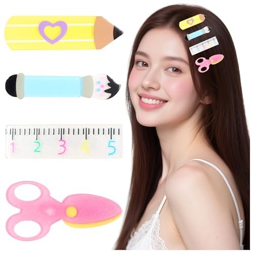 PLwelth 4Pcs Teacher Hair Clips - Funny Pencil Ruler Scissors Painting Brush Hairpins for Teachers Students, Cute Study Hair Barrette, Back to School Hair Accessories, Teacher Appreciation Gift - görsel 2
