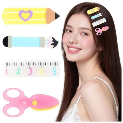 PLwelth 4Pcs Teacher Hair Clips - Funny Pencil Ruler Scissors Painting Brush Hairpins for Teachers Students, Cute Study Hair Barrette, Back to School Hair Accessories, Teacher Appreciation Gift
