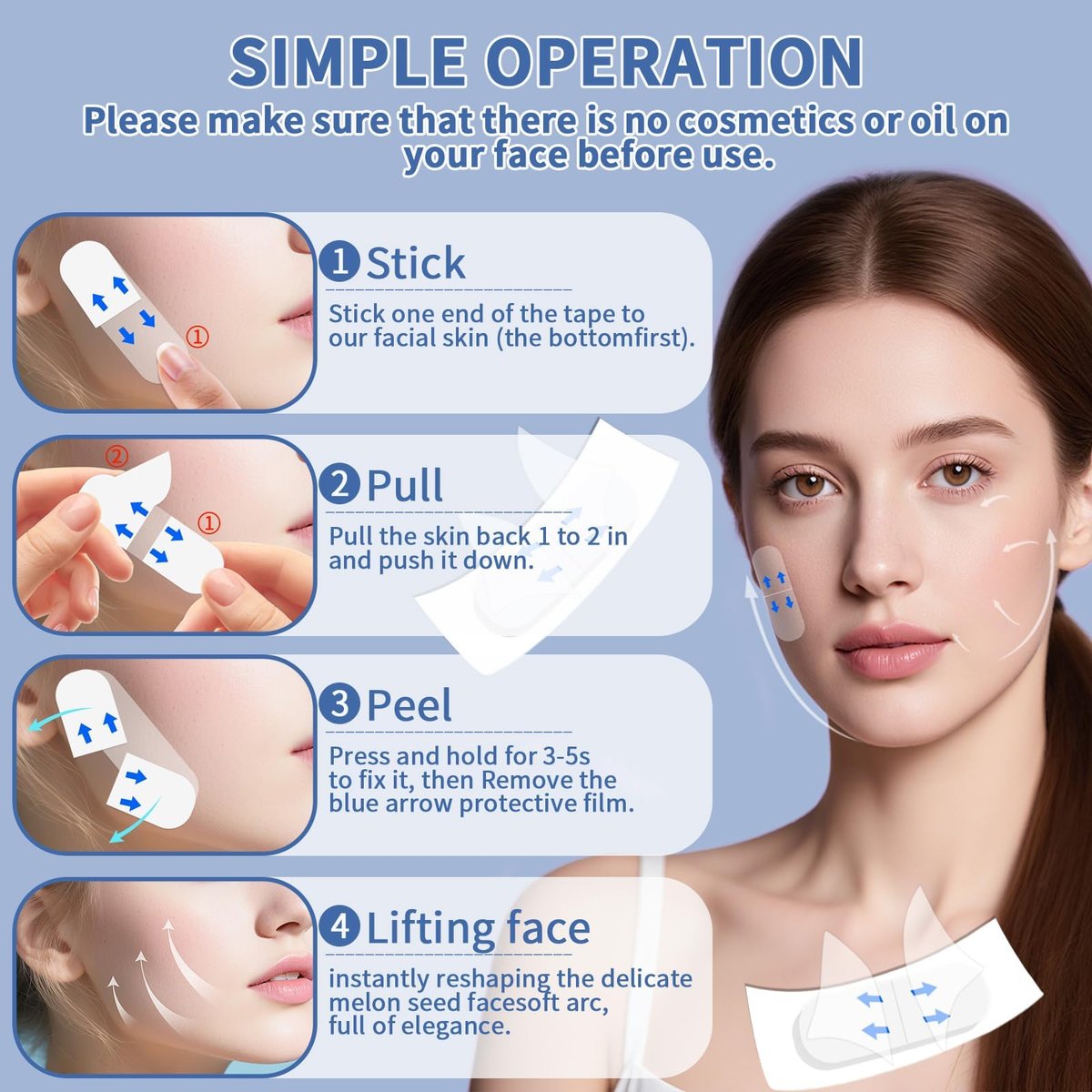 XronSlute 80Pcs Face Lifting Tape – Invisible Face Lift Tape for Turkey Neck & Instant Facelift - görsel 9