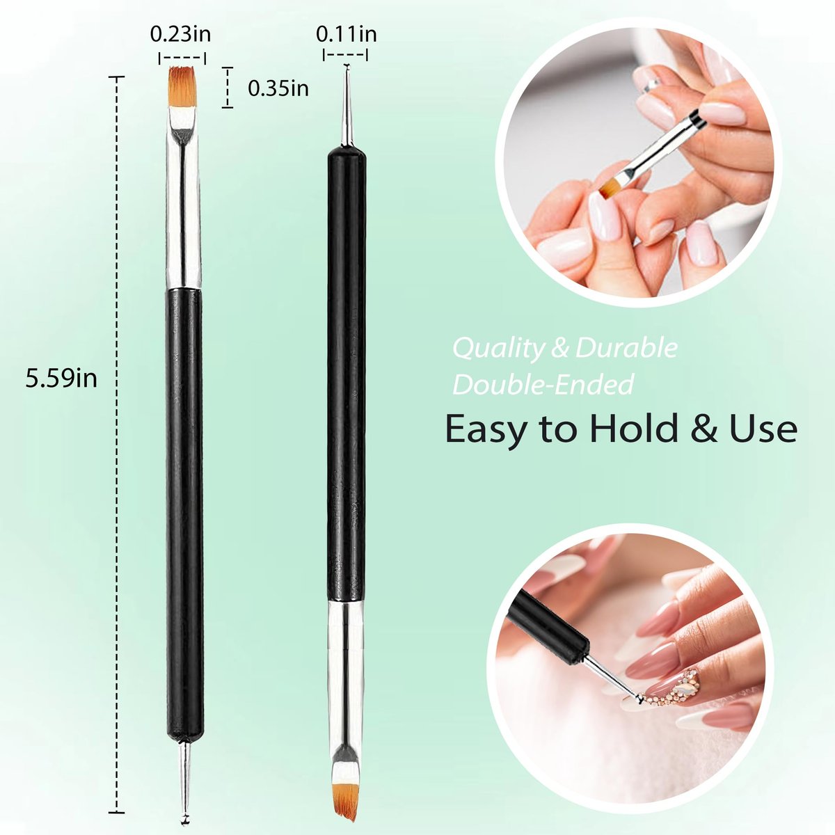 FULINJOY 6-Piece Double-Ended Nail Art Brush Kit for Gel Polish – Liner, Drawing, Dotting & Detailing Professional Set - görsel 3