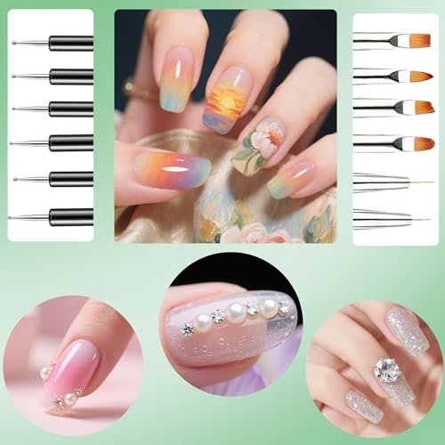 FULINJOY 6-Piece Double-Ended Nail Art Brush Kit for Gel Polish – Liner, Drawing, Dotting & Detailing Professional Set - görsel 6