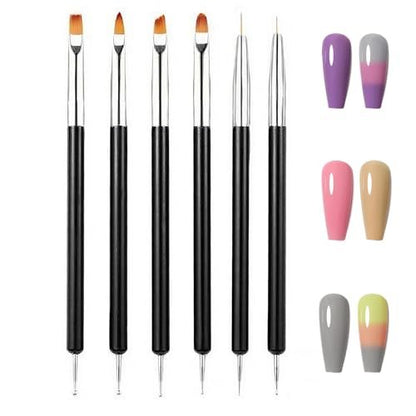 FULINJOY 6-Piece Double-Ended Nail Art Brush Kit for Gel Polish – Liner, Drawing, Dotting & Detailing Professional Set