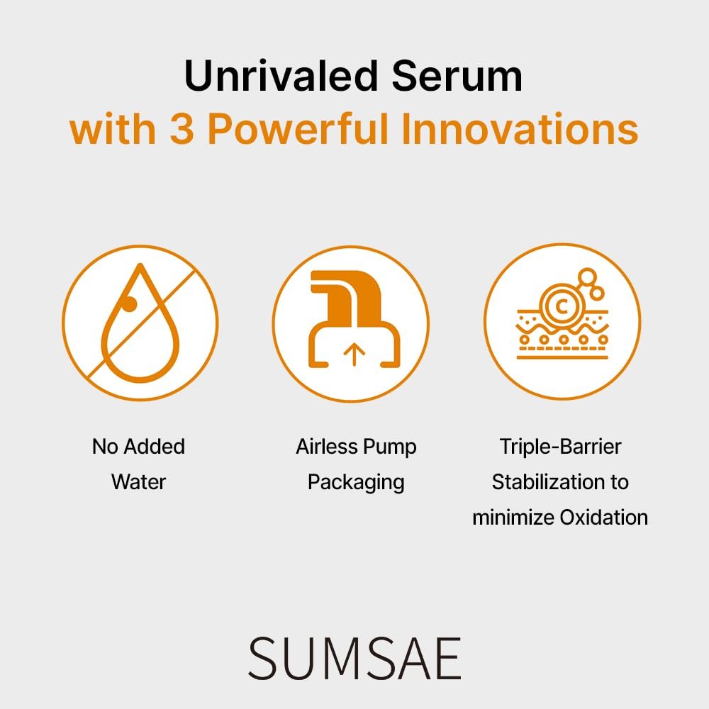 SUMSAE Pure Vitamin C Serum - Korean Skincare with 10.5% Pure Vitamin C, Waterless Formula, Airless Pump for Brightening & Firming, 30ml Avelisse
