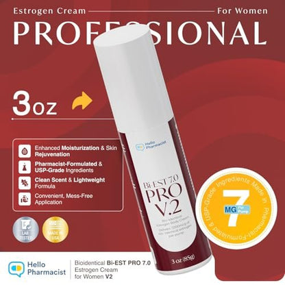 HelloPharmacist BiEst 7.0 PRO V2 Bioidentical Estrogen Cream for Women - 90 Pumps - 3oz Avelisse