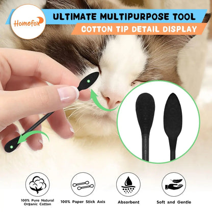 HOMEFOX XL Black Thick Cotton Swabs Pointed Precision - 750 Count Extra Large Pointy Organic Cotton Buds - Charcoal Tips, Paper Stick, Cruelty-Free - Goth Bathroom Essential Avelisse