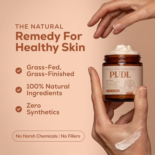 PUDL Grass Fed Beef Tallow for Skin Care with Manuka Honey, Organic Olive Oil and Jojoba Oil – Whipped Lotion Balm Anti-Aging Moisturizer Deeply Nourishing for Sensitive Skin Face & Body Avelisse