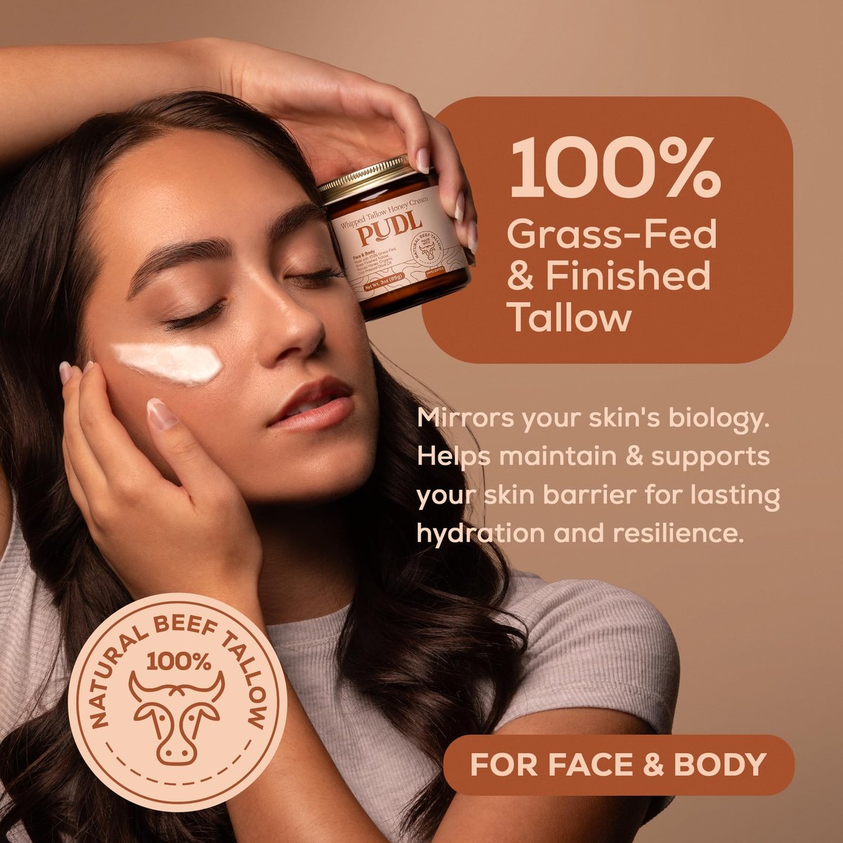 PUDL Grass Fed Beef Tallow for Skin Care with Manuka Honey, Organic Olive Oil and Jojoba Oil – Whipped Lotion Balm Anti-Aging Moisturizer Deeply Nourishing for Sensitive Skin Face & Body Avelisse