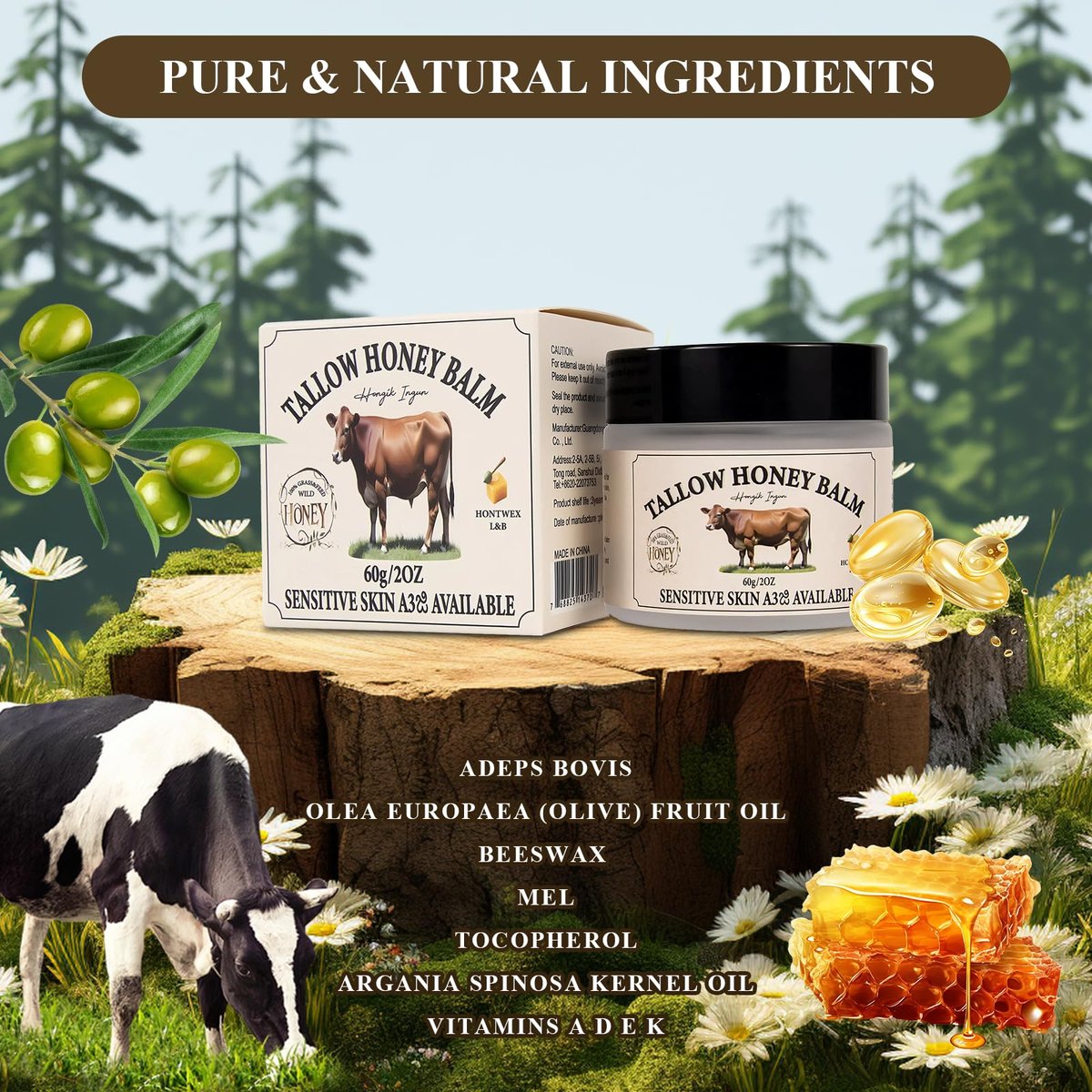 Whipped Beef Tallow and Honey Balm Face Moisturizer – 100% Pure Grass Fed Beef Tallow for Skin, All-Natural Hydrating & Nourishing Face Cream (60g) - görsel 3