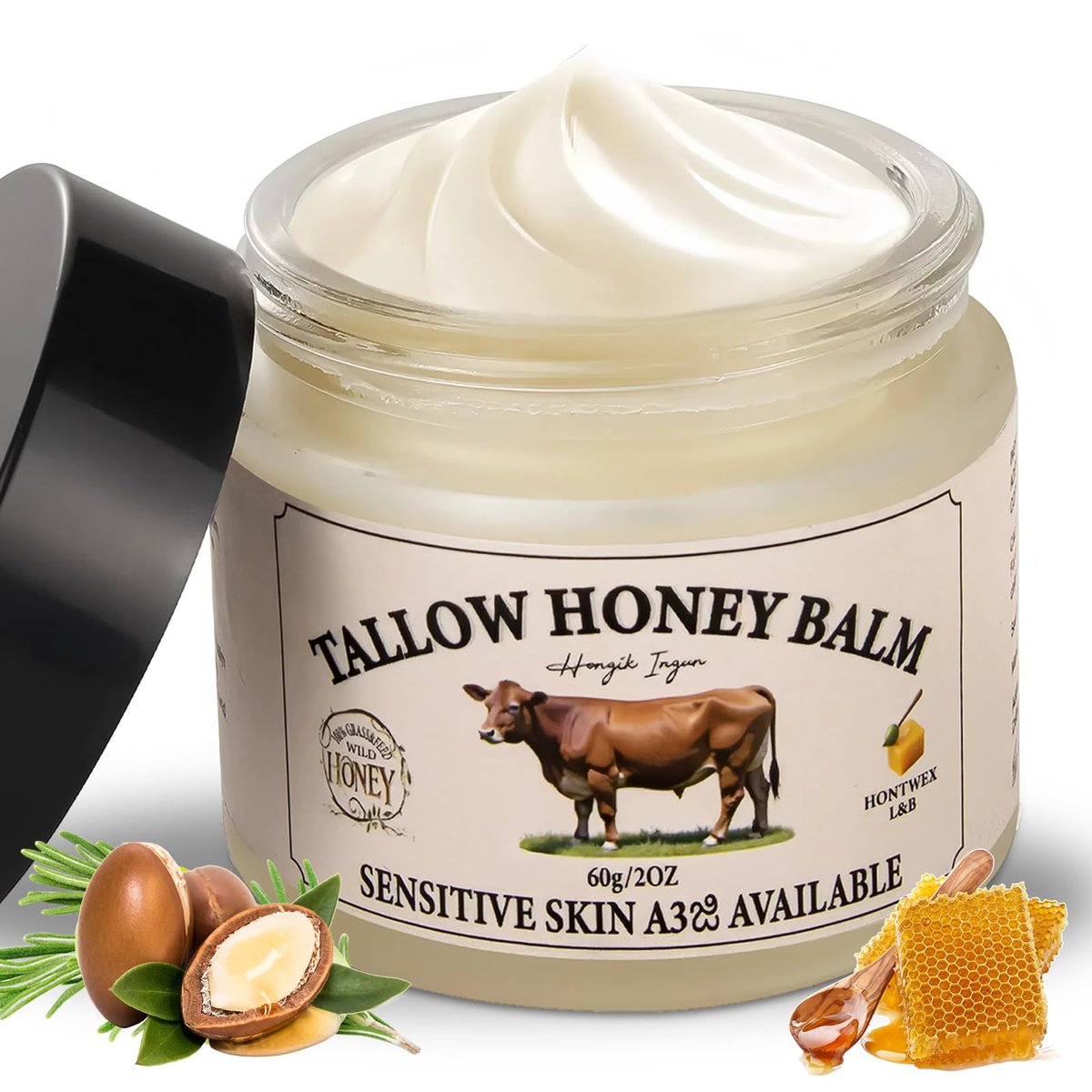 Whipped Beef Tallow and Honey Balm Face Moisturizer – 100% Pure Grass Fed Beef Tallow for Skin, All-Natural Hydrating & Nourishing Face Cream (60g) - görsel 1