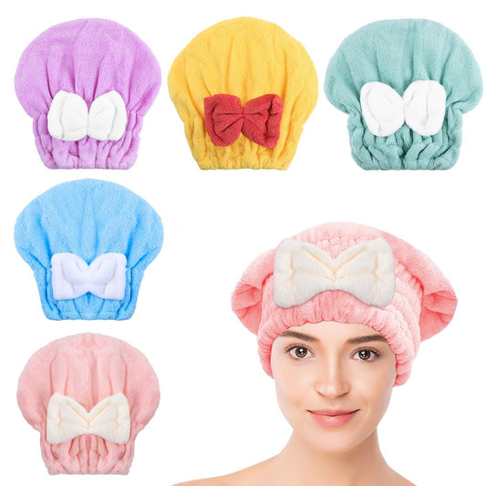 Kldnkig Microfiber Hair Drying Caps - 5-Pack Extra Soft Ultra Absorbent Fast-Drying Hair Turban Wraps for Women and Girls with Cute Bowtie Design (11" L x 10" W)