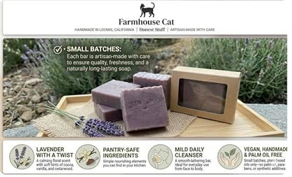 Farmhouse Cat Handmade Lavender Soap Bar with Cocoa Butter, Coconut Milk & Shea Butter – Artisan Soap, Gentle Nourishing Natural Cleanser for Sensitive Skin, Gift for Women